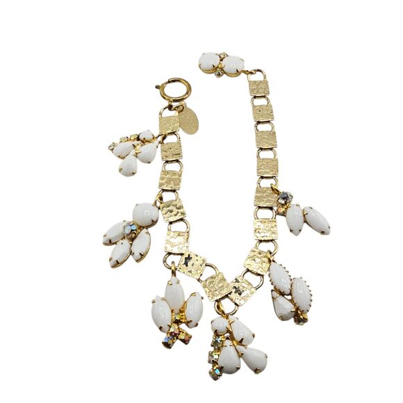 Vintage NOS Julie Rubano Milk Glass Charm Bracelet (A9004) - Picture 3 of 6